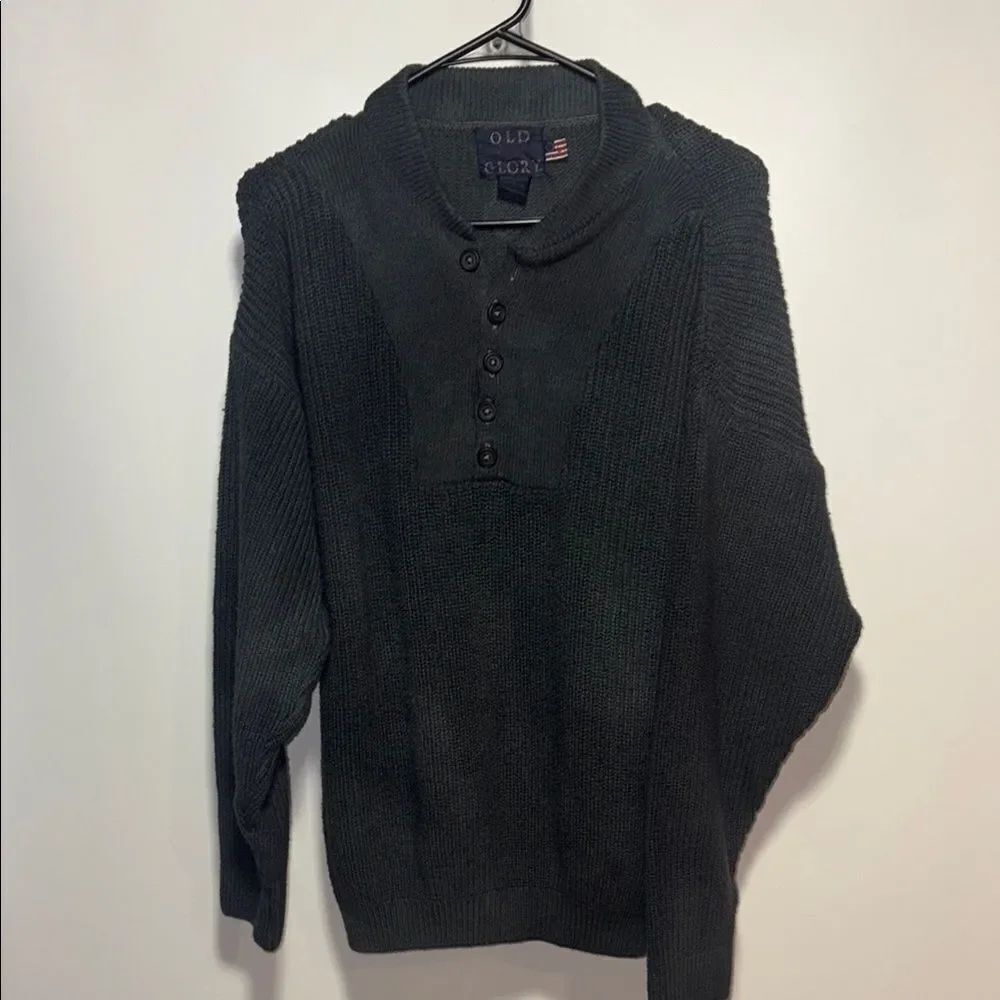 Vintage Old Glory Black Crewneck Sweater Classic Knit